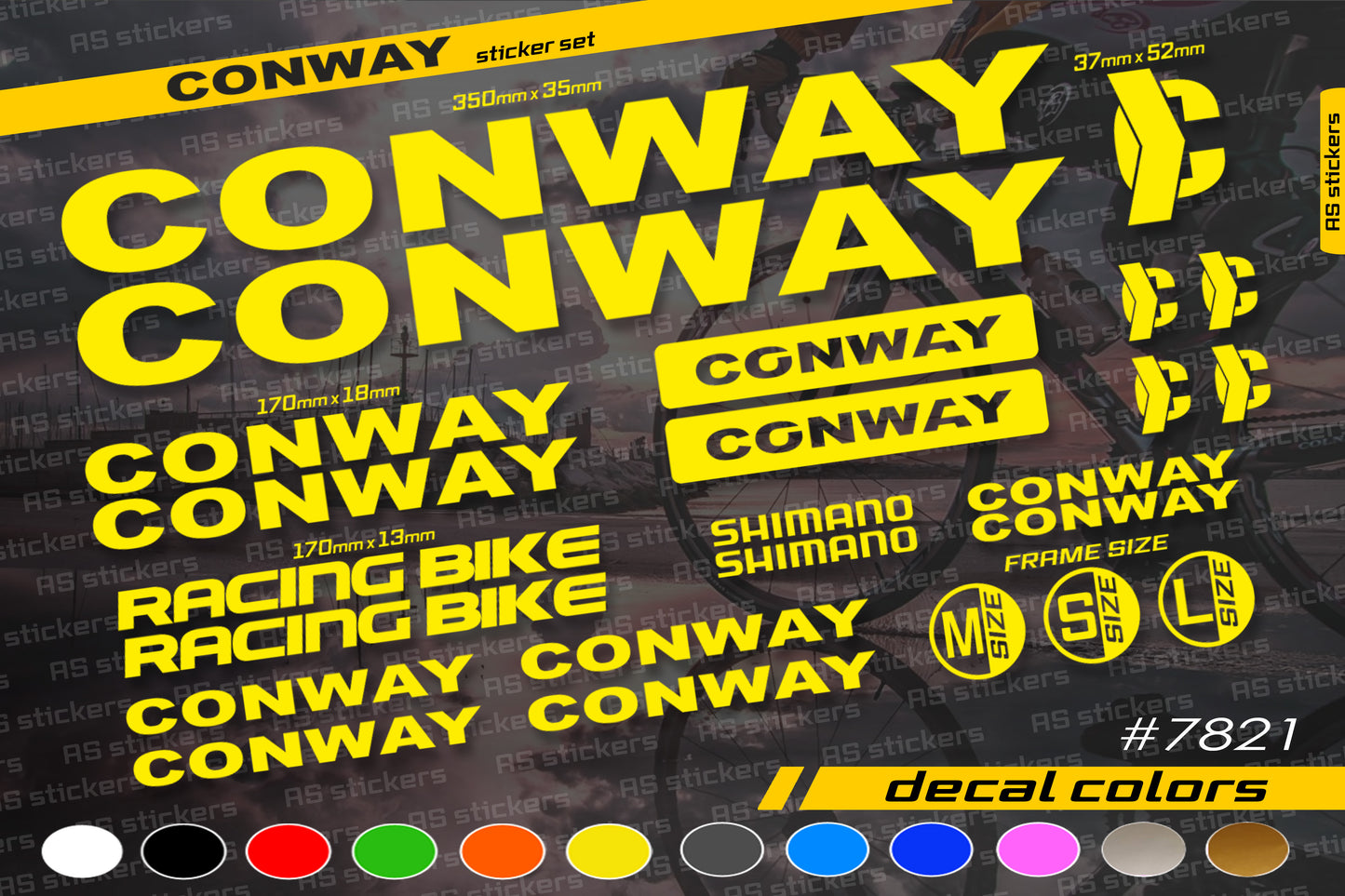 CONWAY bike stickers set +fork.  All colors are available