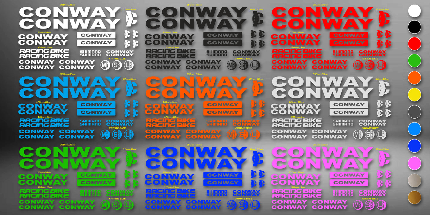 CONWAY bike stickers set +fork.  All colors are available