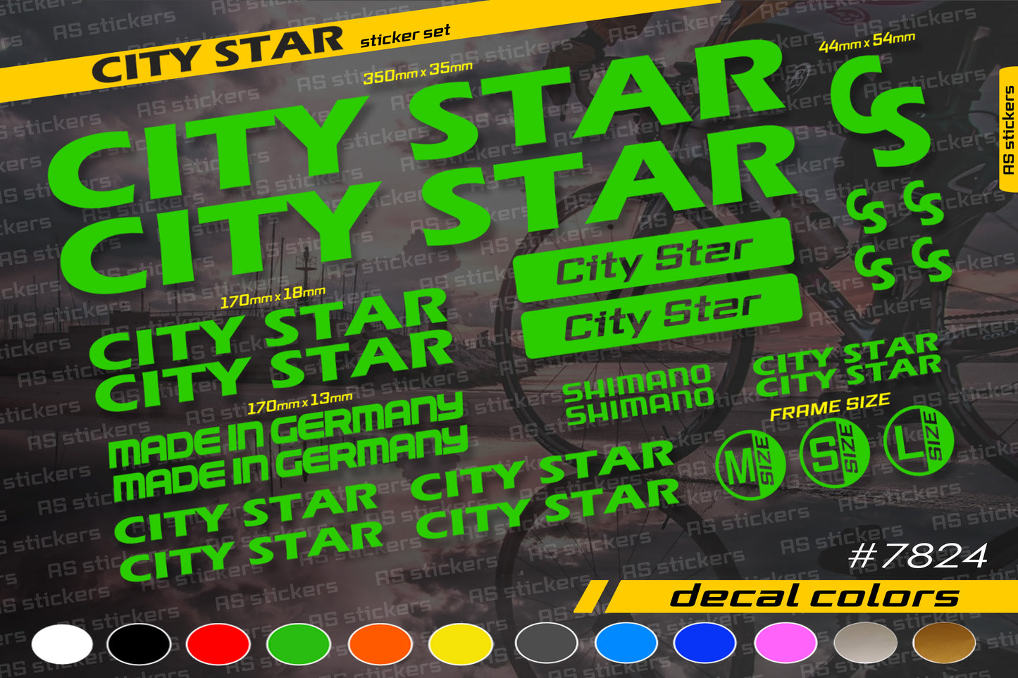 CITY STAR bike stickers set +fork.  All colors are available