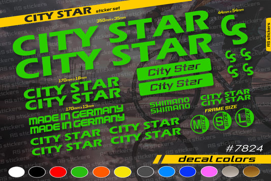 CITY STAR bike stickers set +fork.  All colors are available