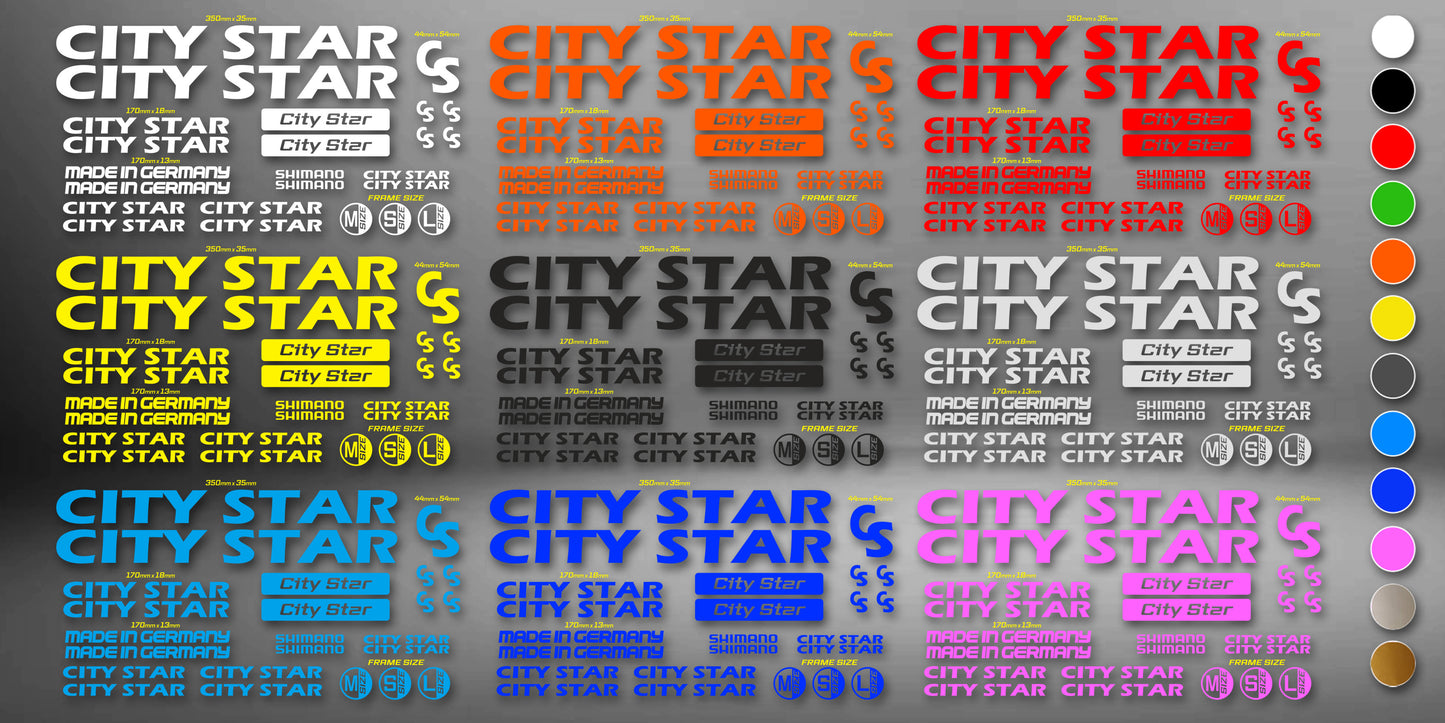 CITY STAR bike stickers set +fork.  All colors are available