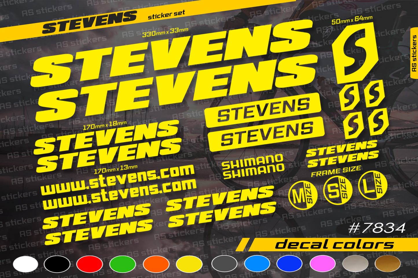 STEVENS bike stickers set +fork.  All colors are available