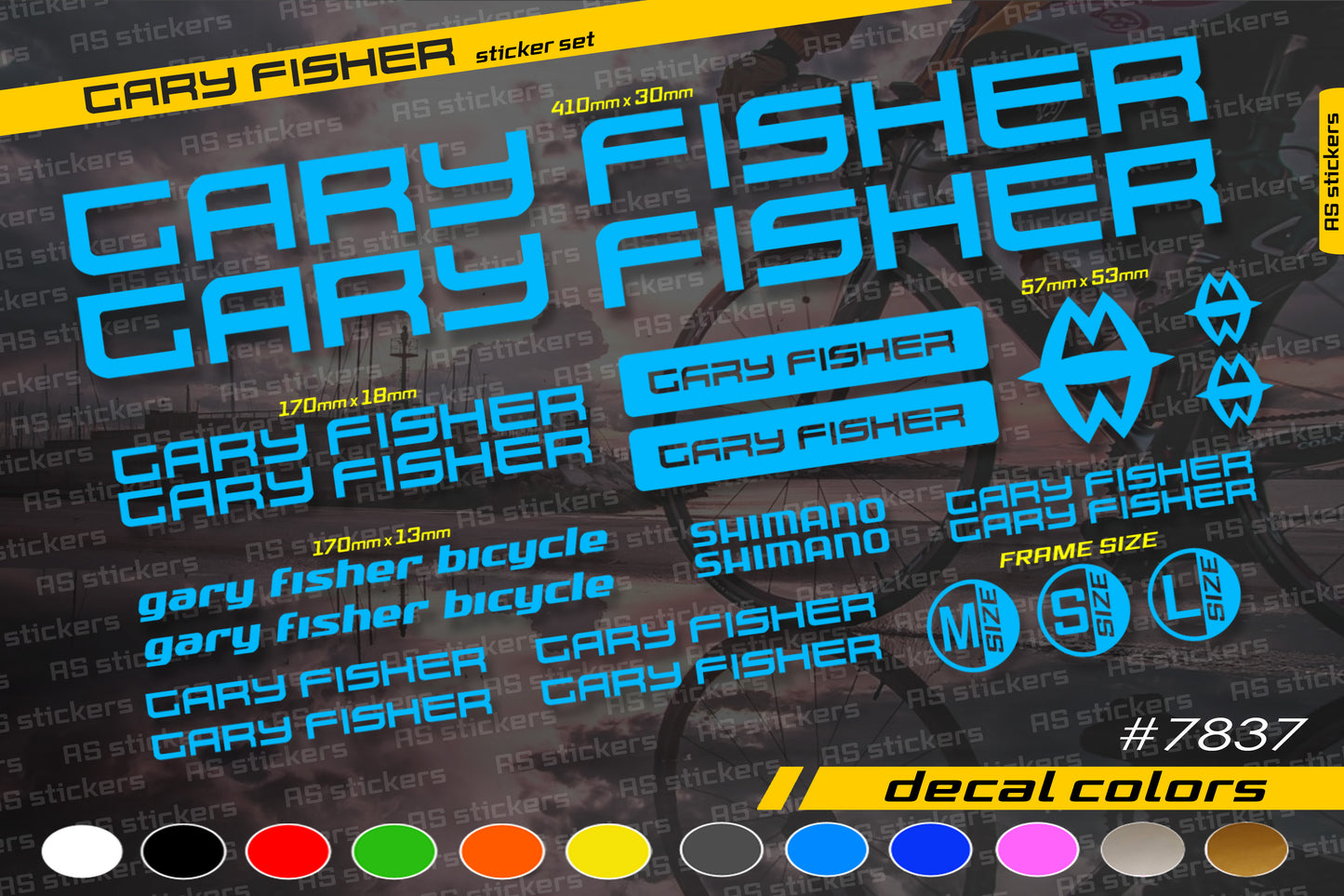 GARY FISHER bike stickers set +fork.  All colors are available