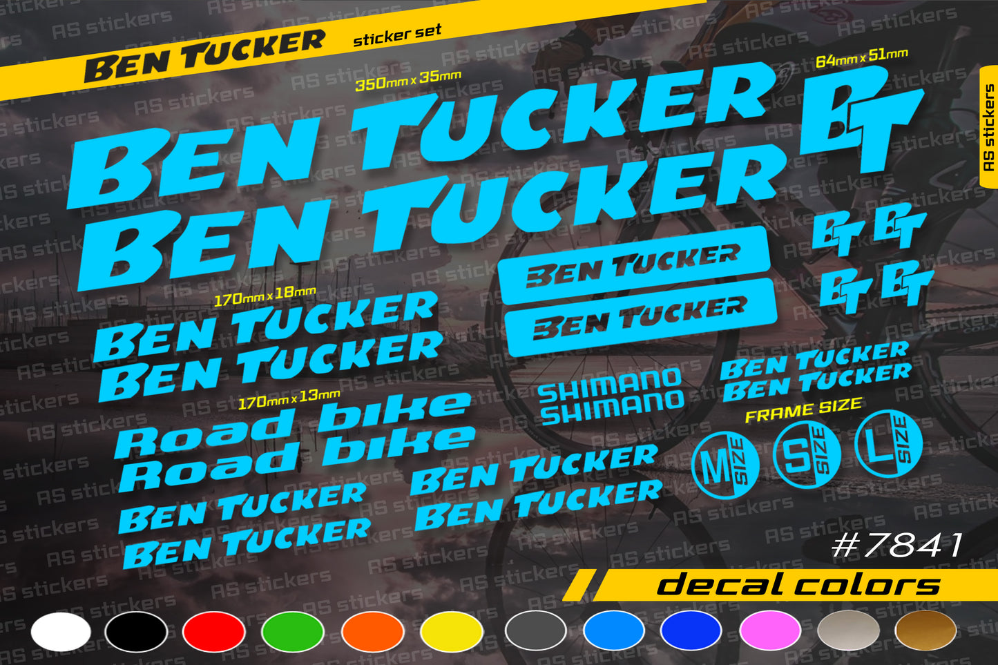 BEN TUCKER bike stickers set +fork.  All colors are available