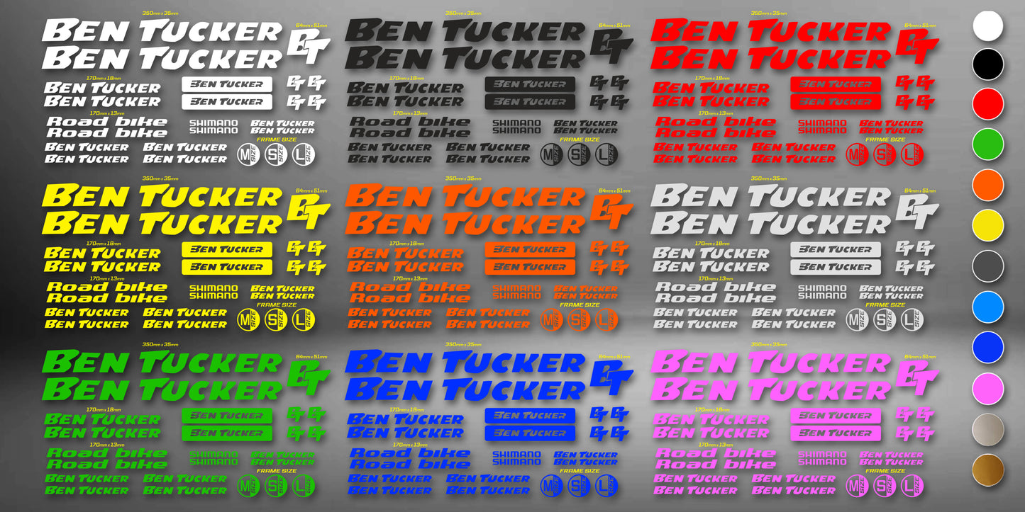 BEN TUCKER bike stickers set +fork.  All colors are available