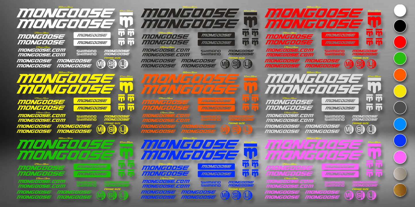 MONGOOSE bike stickers set +fork.  All colors are available