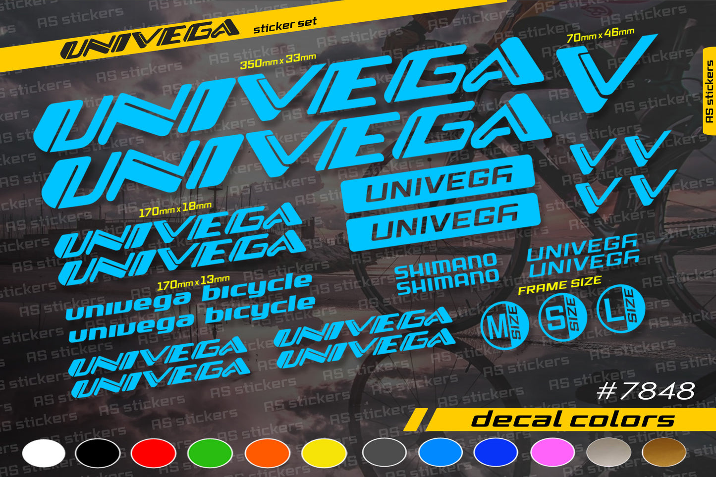 UNIVEGA bike stickers set +fork.  All colors are available