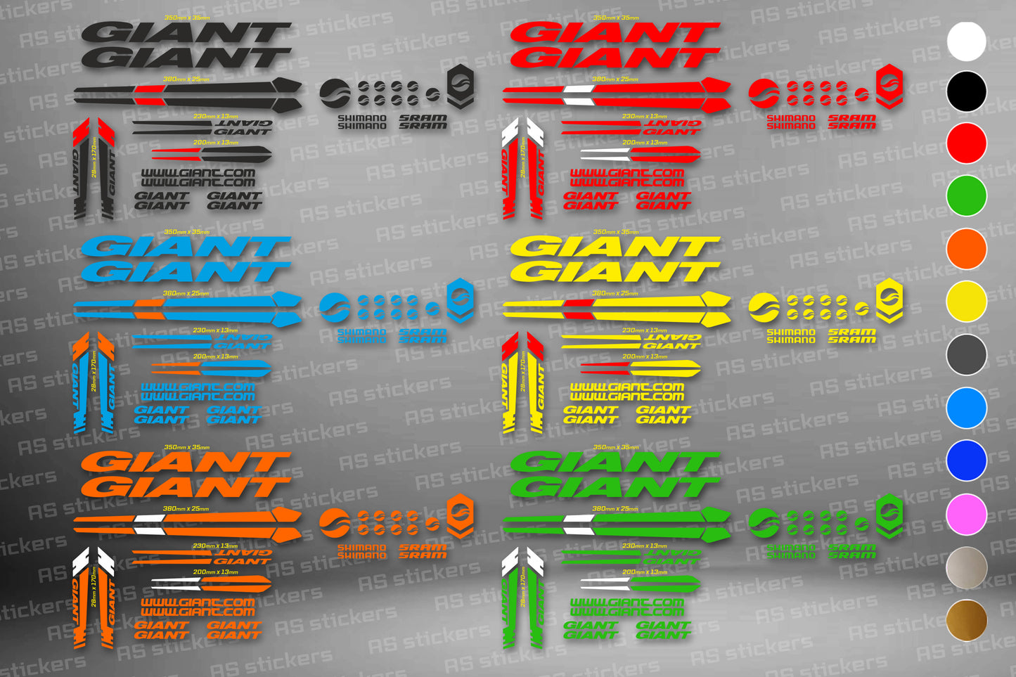 GIANT bike stickers set +fork.  All colors are available