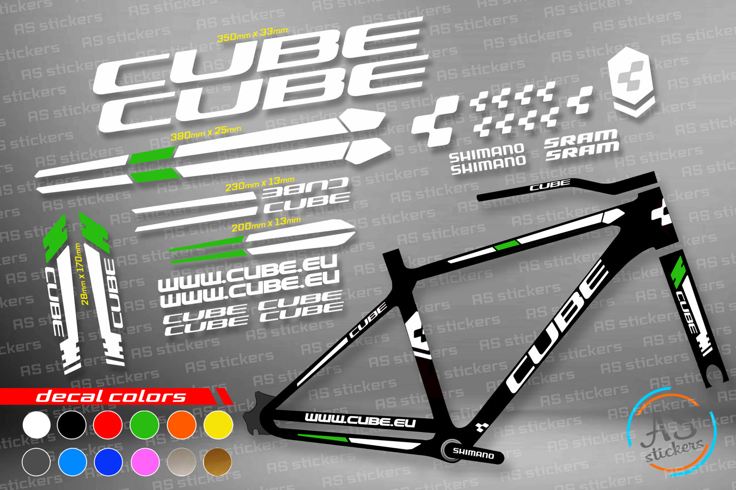 CUBE bike stickers set +fork.  All colors are available