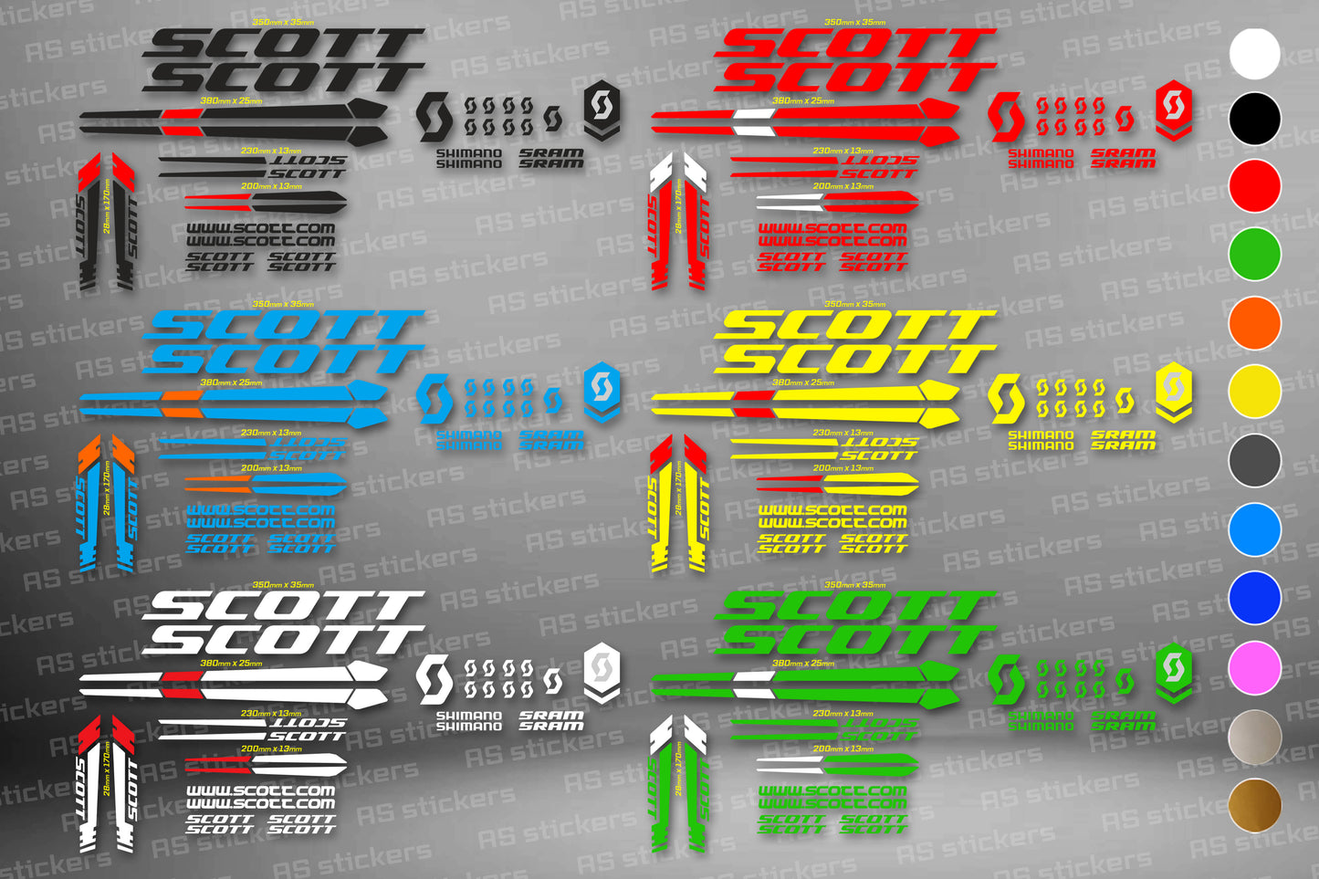 SCOTT bike stickers set +fork.  All colors are available