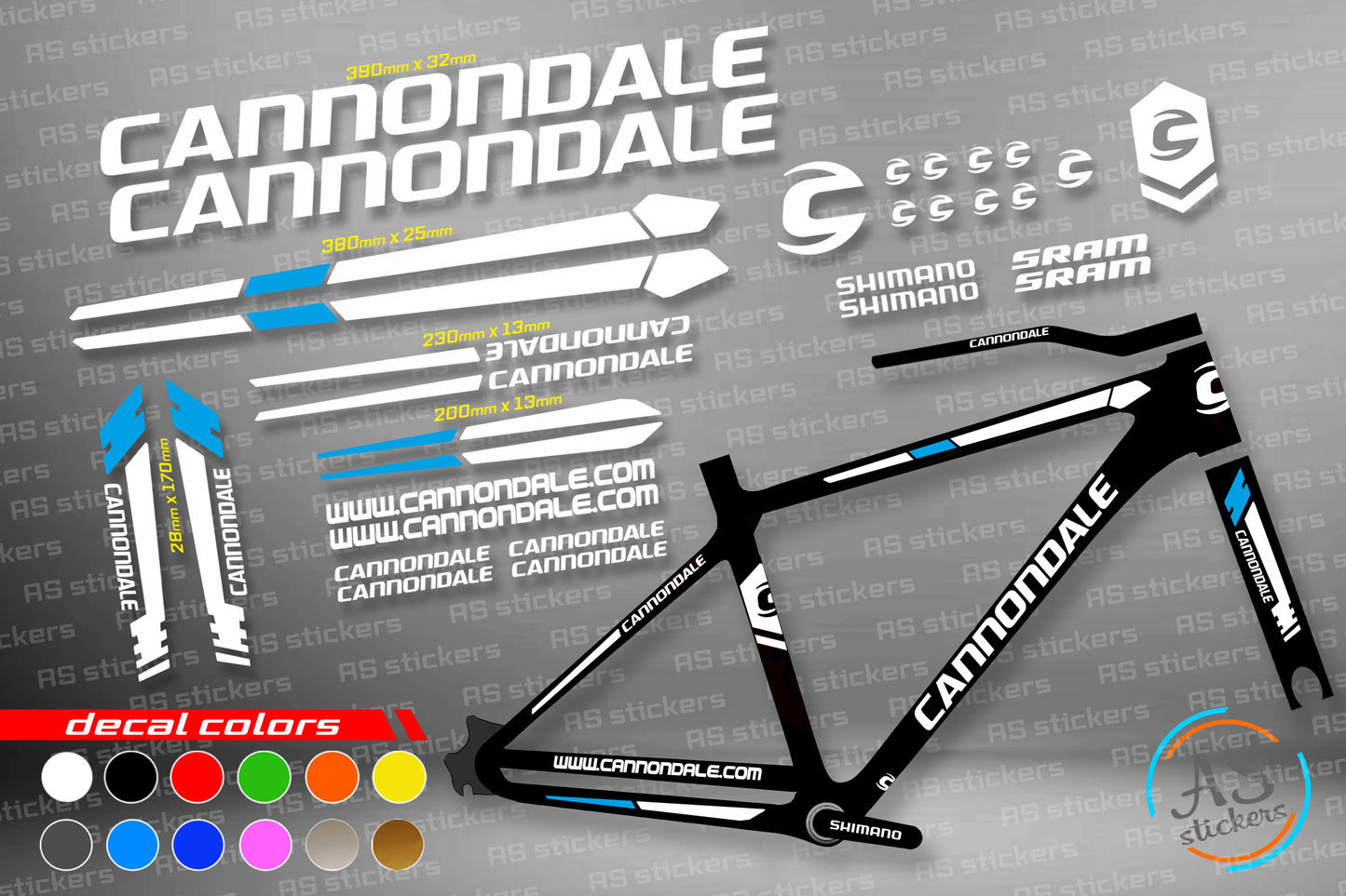 CANNONDALE bike stickers set +fork.  All colors are available