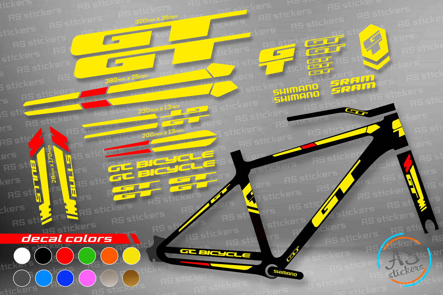 GT bike stickers set +fork.  All colors are available