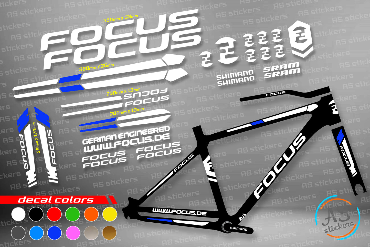 FOCUS bike stickers set +fork.  All colors are available