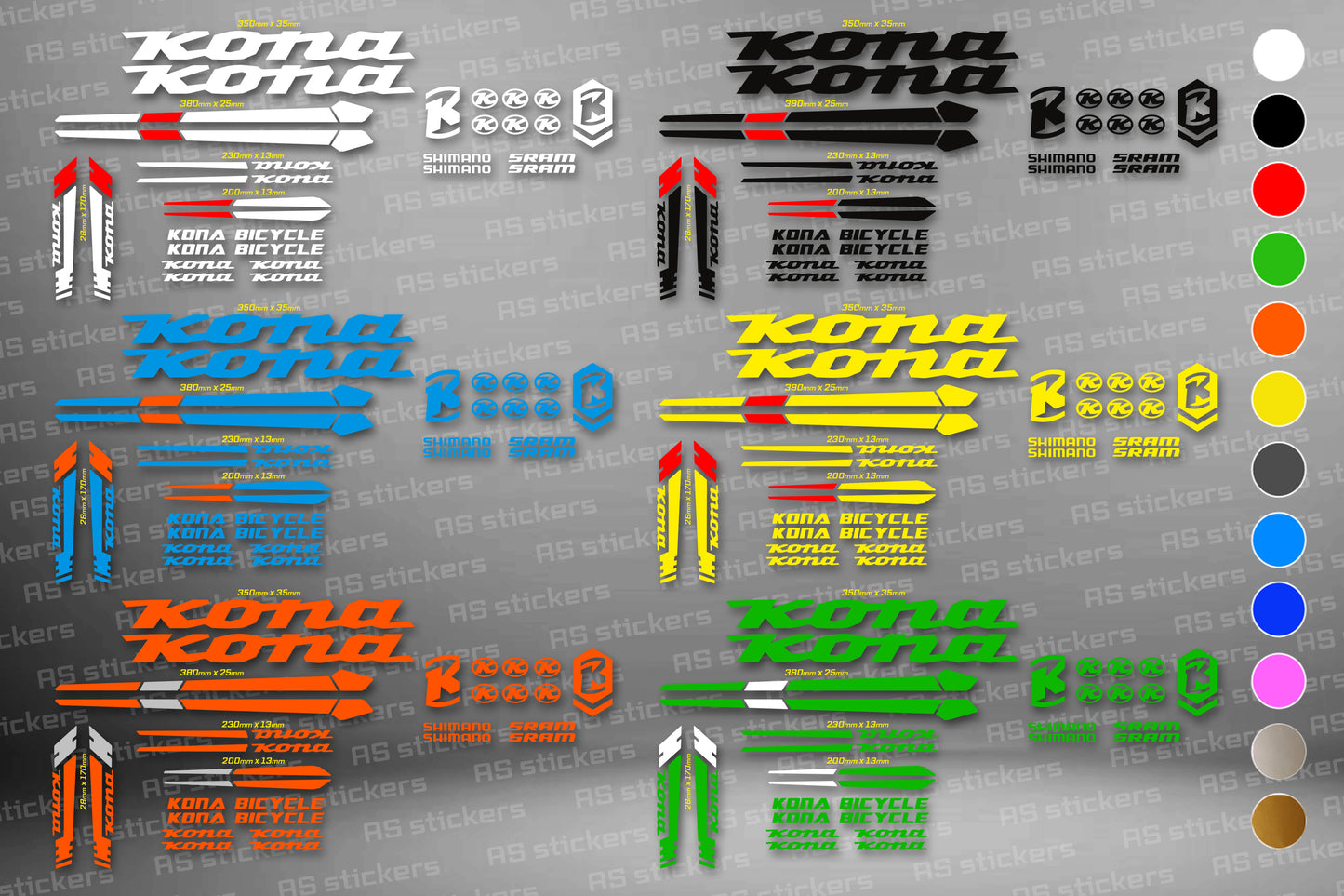 KONA bike stickers set +fork.  All colors are available