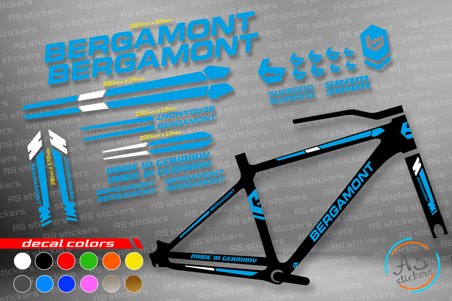 BERGAMONT bike stickers set +fork.  All colors are available