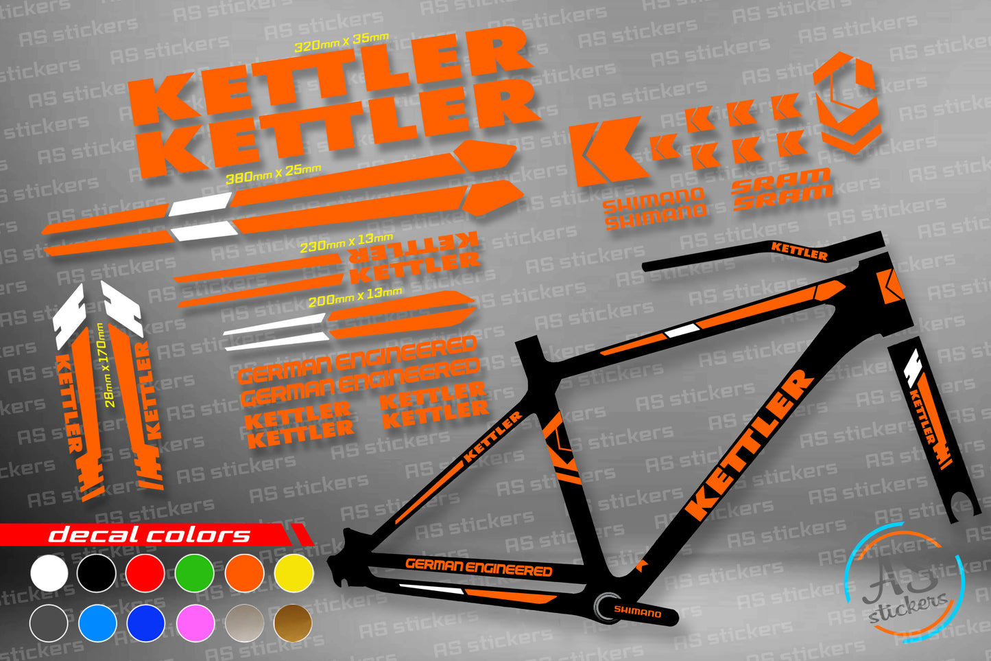 KETTLER bike stickers set +fork.  All colors are available