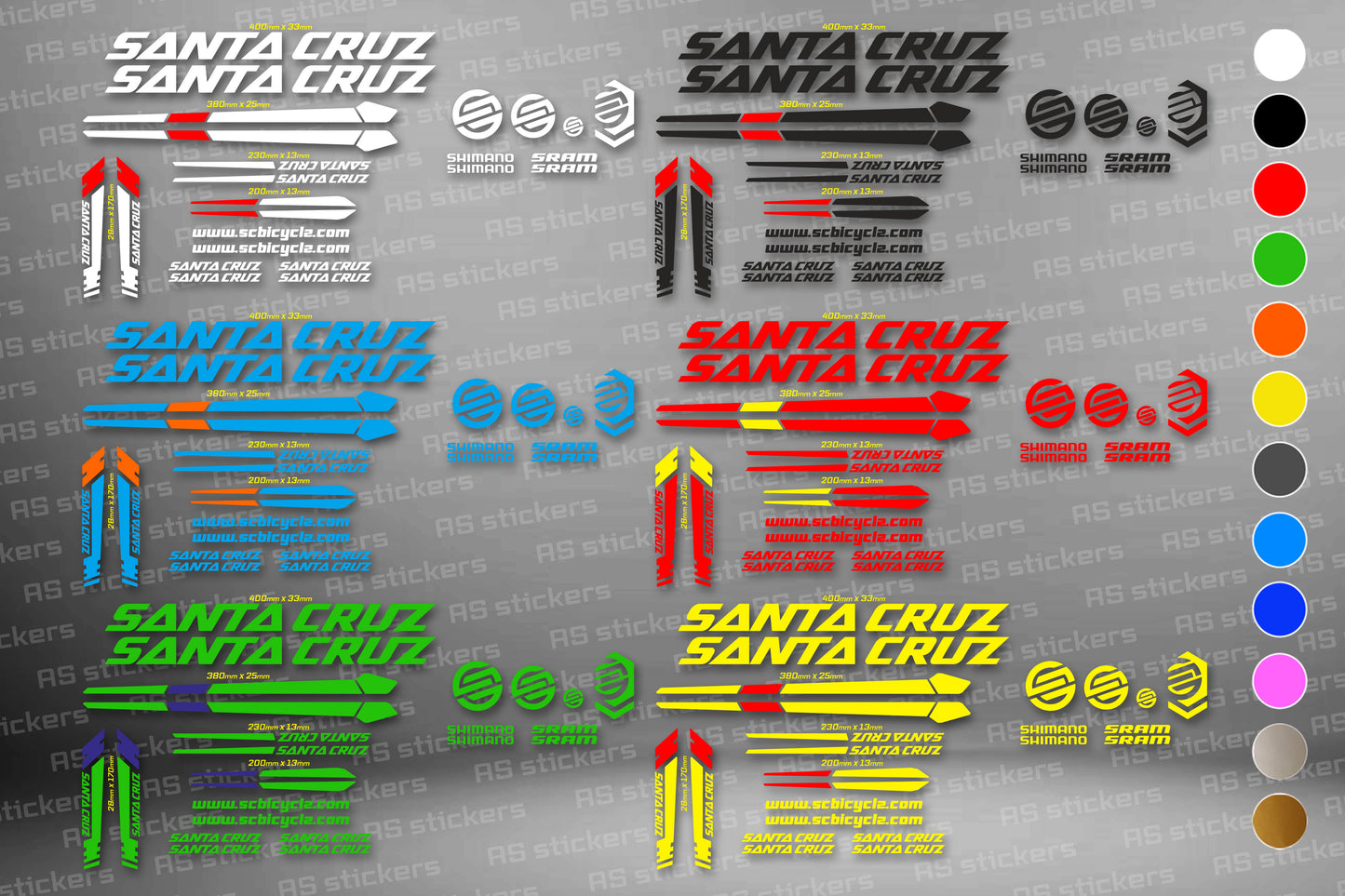 SANTA CRUZ bike stickers set +fork.  All colors are available