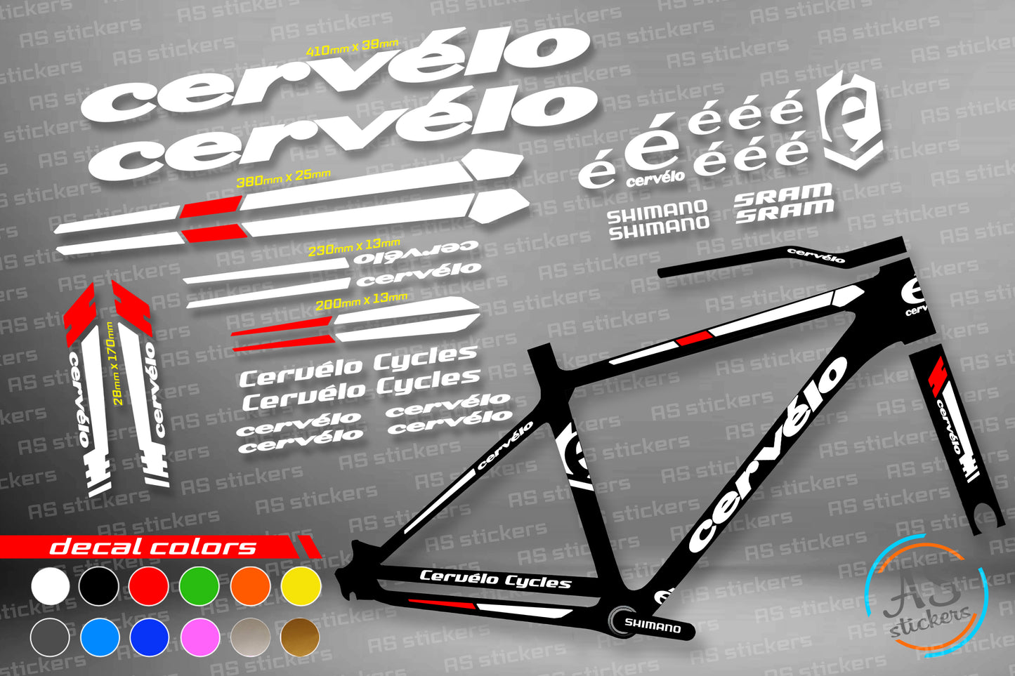 CERVELO bike stickers set +fork.  All colors are available