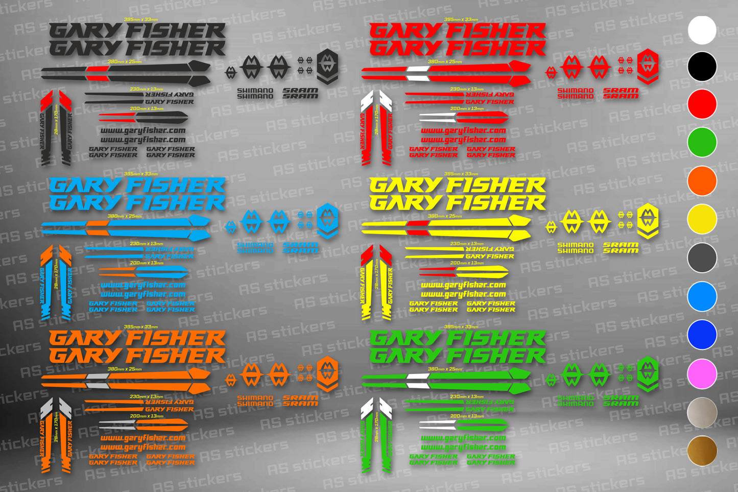 GARY FISHER bike stickers set +fork.  All colors are available