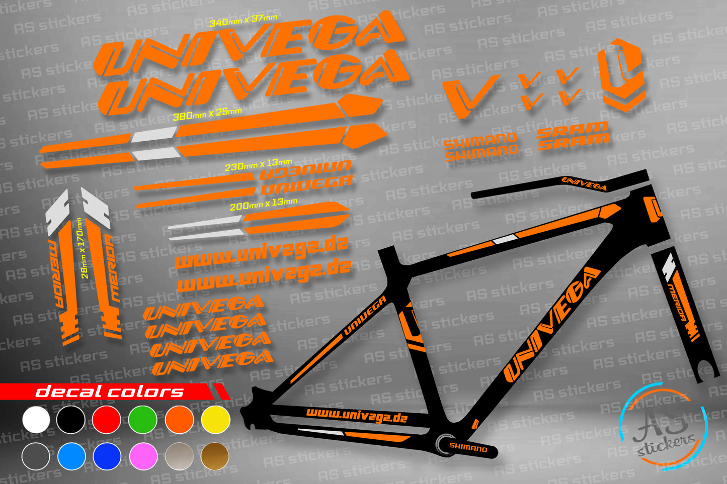 UNIVEGA bike stickers set +fork.  All colors are available