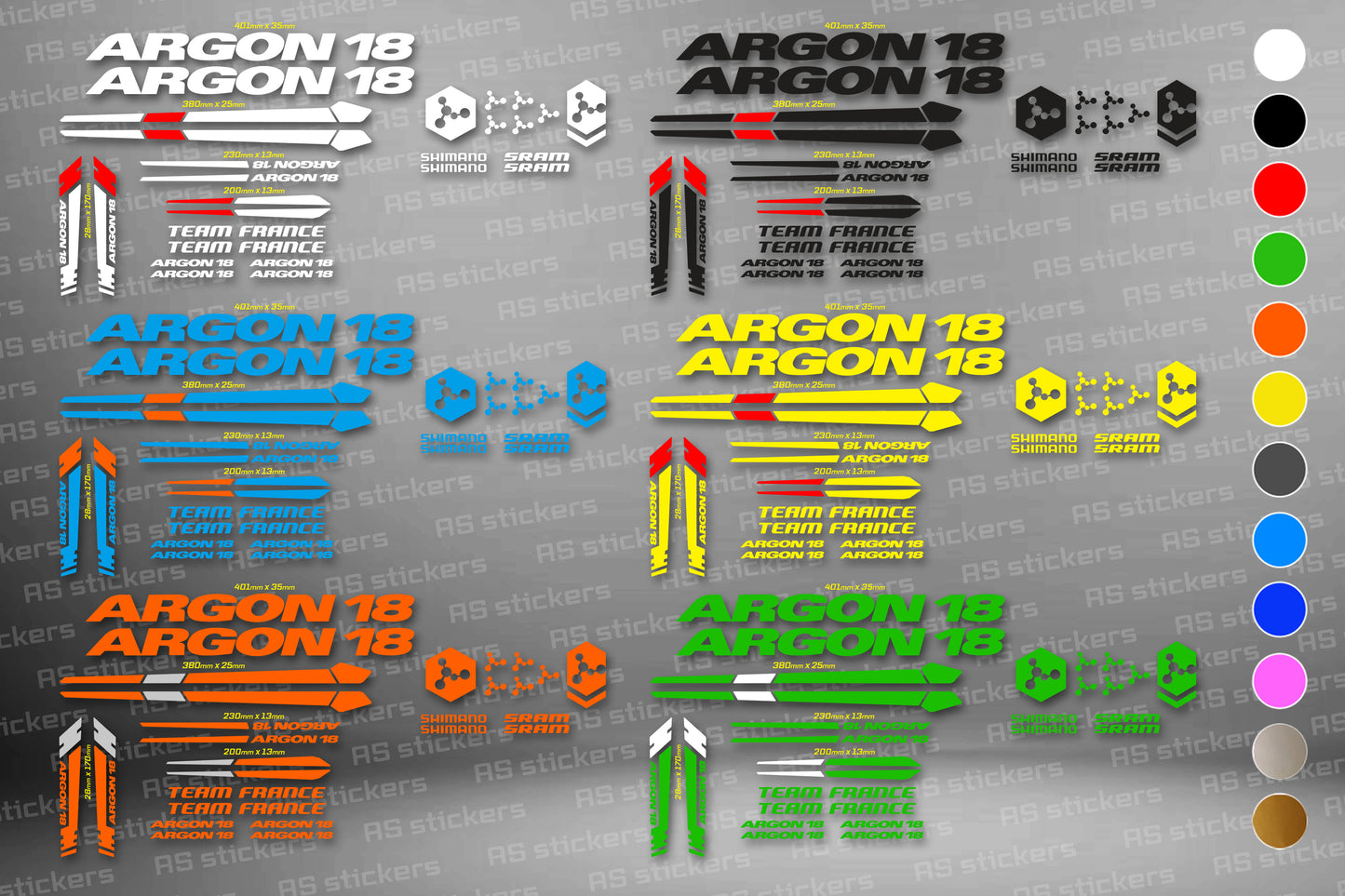 ARGON 18 bike stickers set +fork.  All colors are available