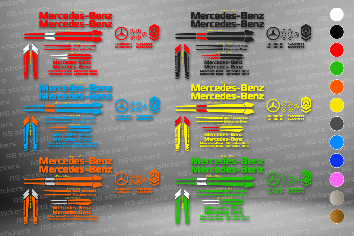 MERCEDES-BENZ bike stickers set +fork.  All colors are available