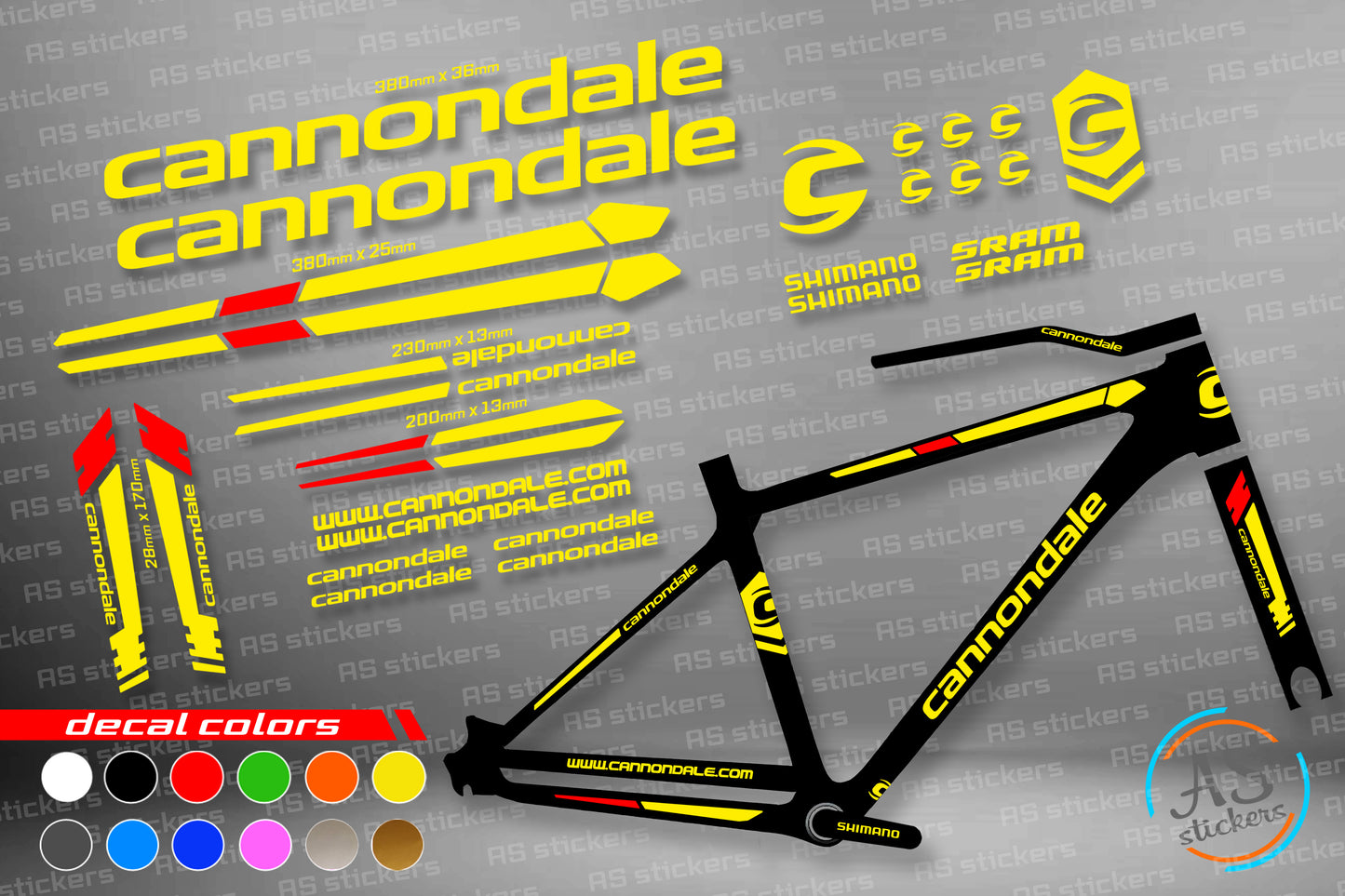 CANNONDALE bike stickers set +fork.  All colors are available