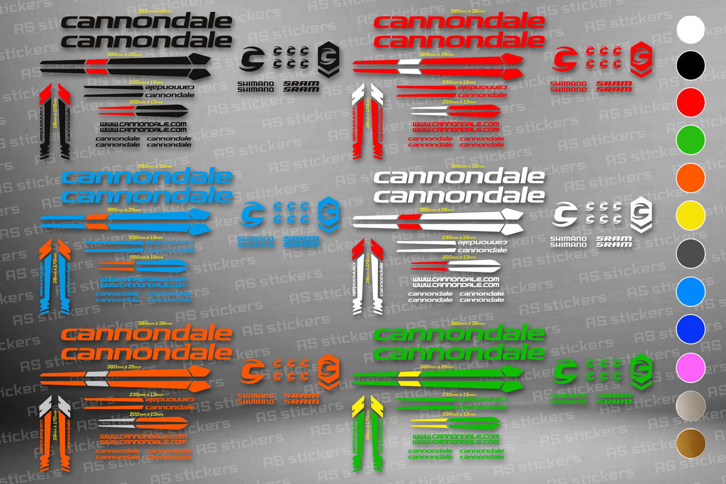 CANNONDALE bike stickers set +fork.  All colors are available