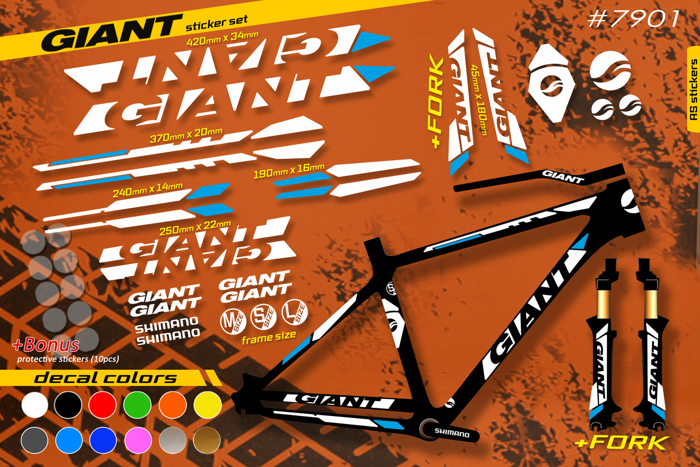 GIANT bike stickers set +fork.  All colors are available