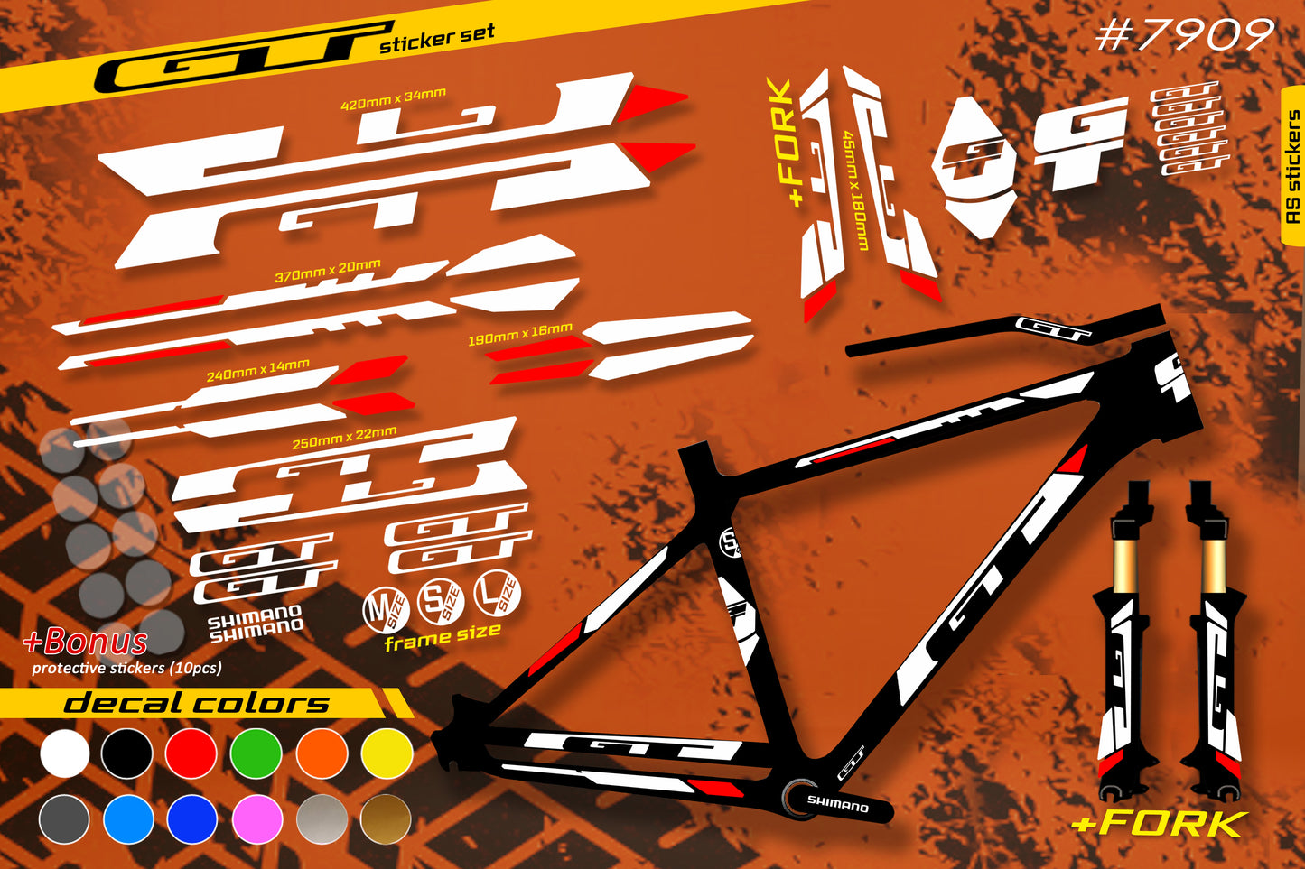 GT bike stickers set +fork.  All colors are available