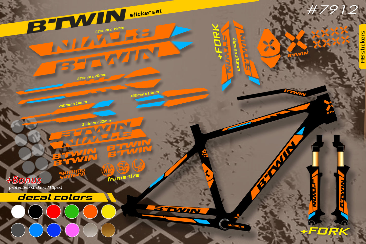 B'TWIN bike stickers set +fork.  All colors are available