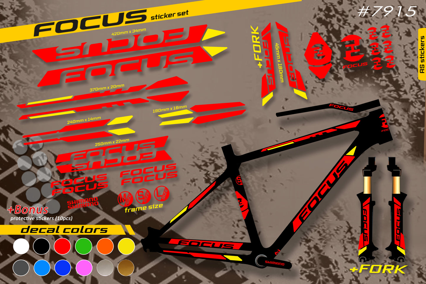 FOCUS bike stickers set +fork.  All colors are available