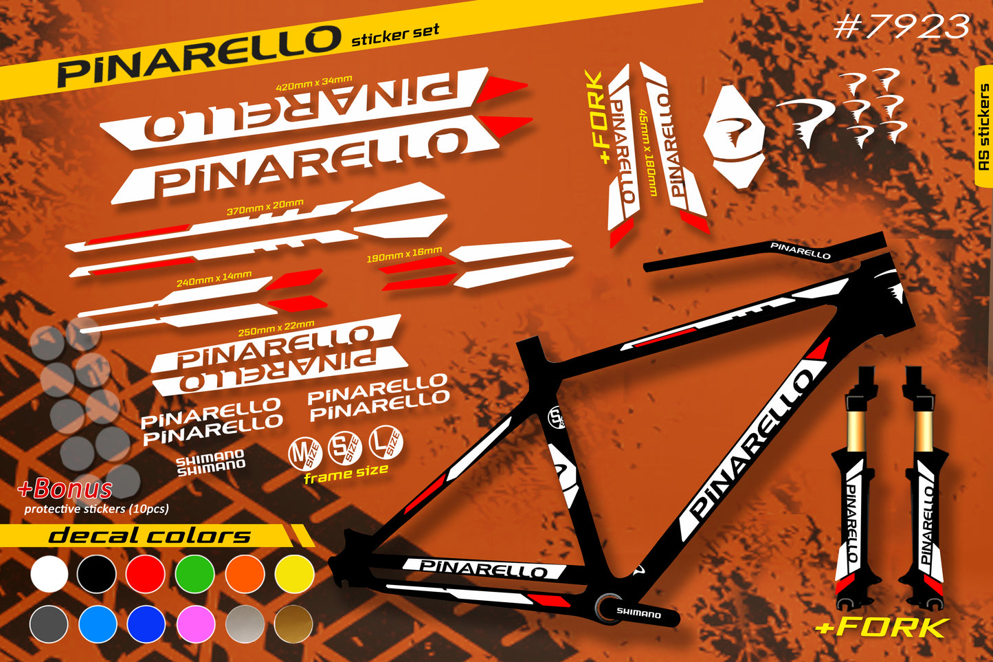 PINARELLO bike stickers set +fork.  All colors are available