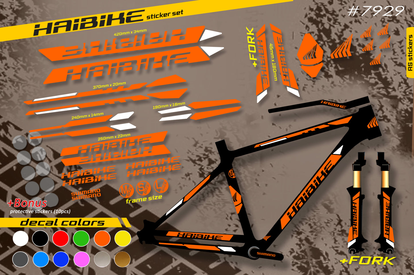 HAIBIKE bike stickers set +fork.  All colors are available