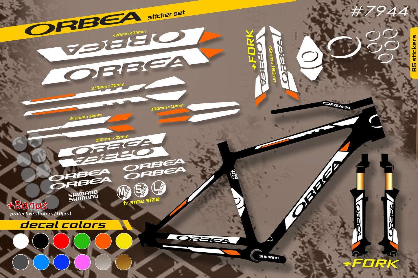 ORBEA bike stickers set +fork.  All colors are available