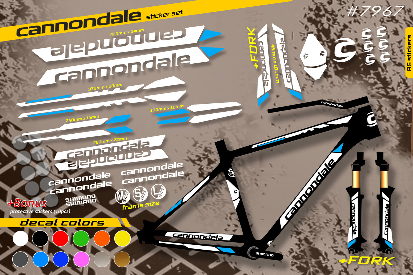 CANNONDALE bike stickers set +fork.  All colors are available